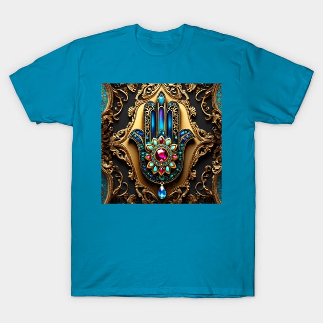 Baroque Bejewelled Hamsa Hand T-Shirt by PurplePeacock